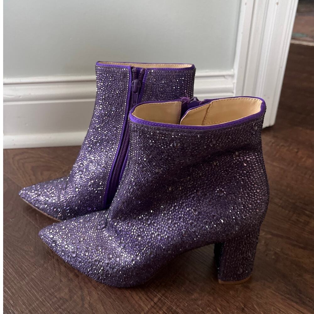 Betsey Johnson Cady Ankle booties purple rhinestone disco Womens Size 6.5 -7 - Picture 2 of 6